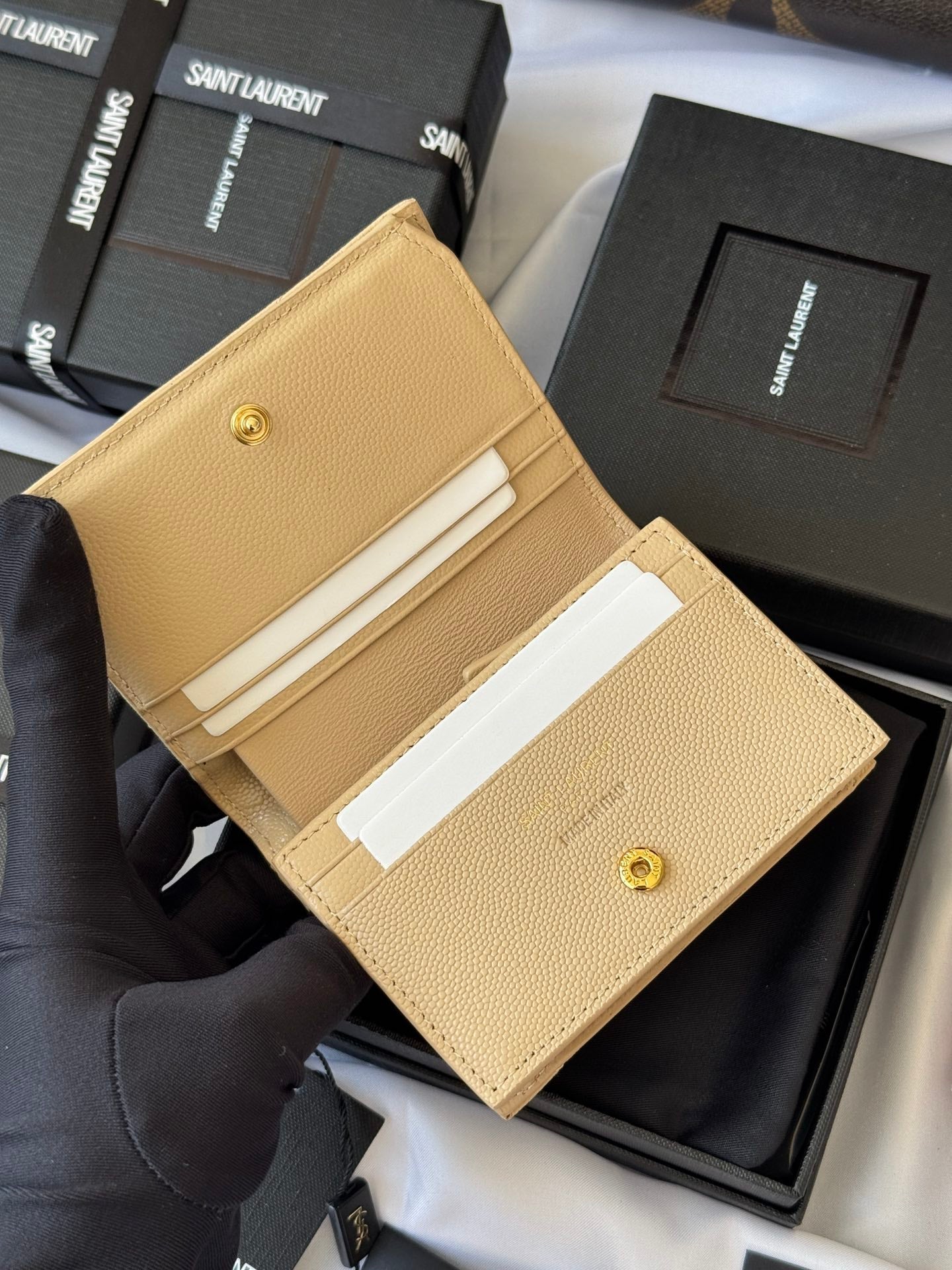 YSL Wallet Light Beige Gold Cowhide 240590