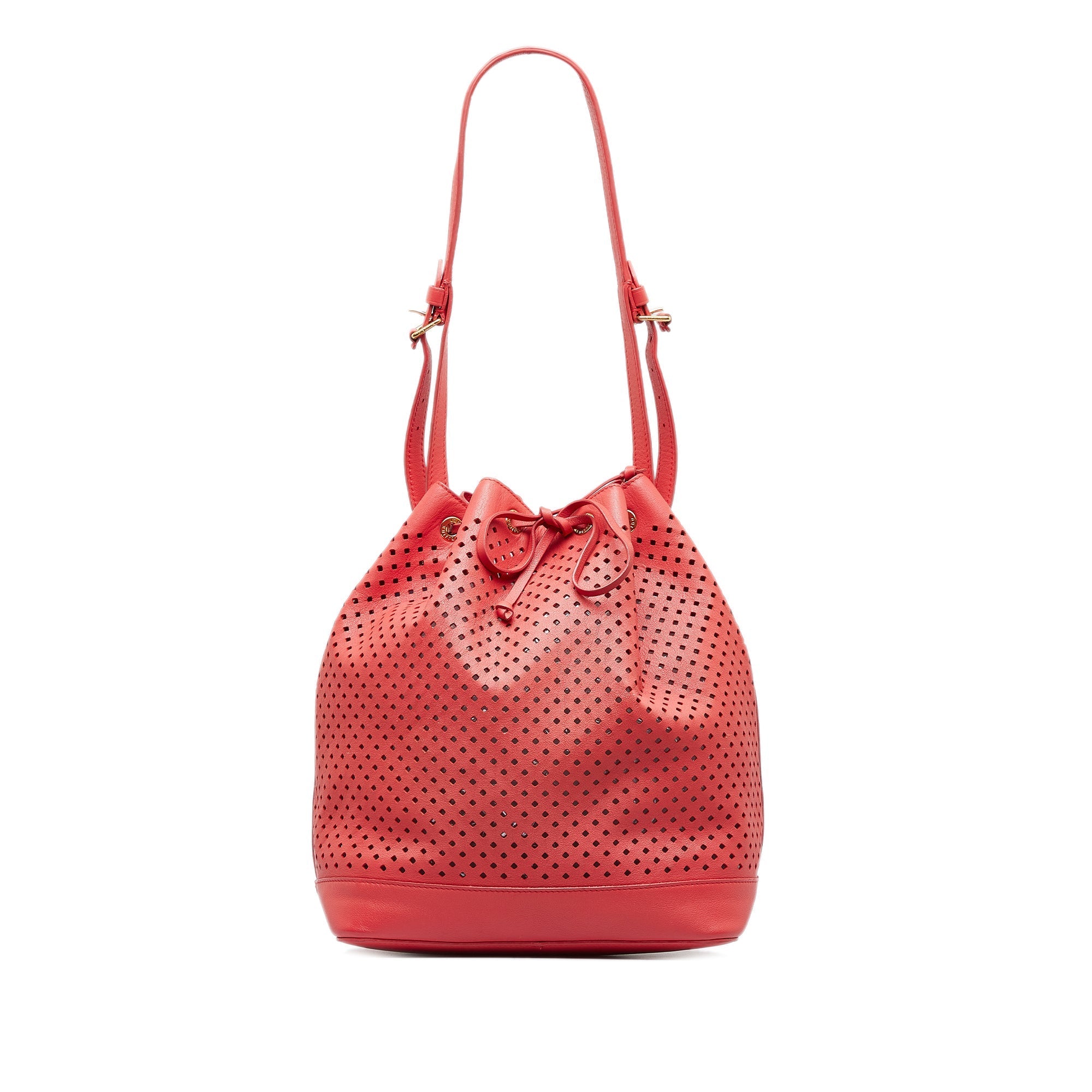 Red Louis Vuitton X Sofia Coppola Flore Perforated Noe Bucket Bag