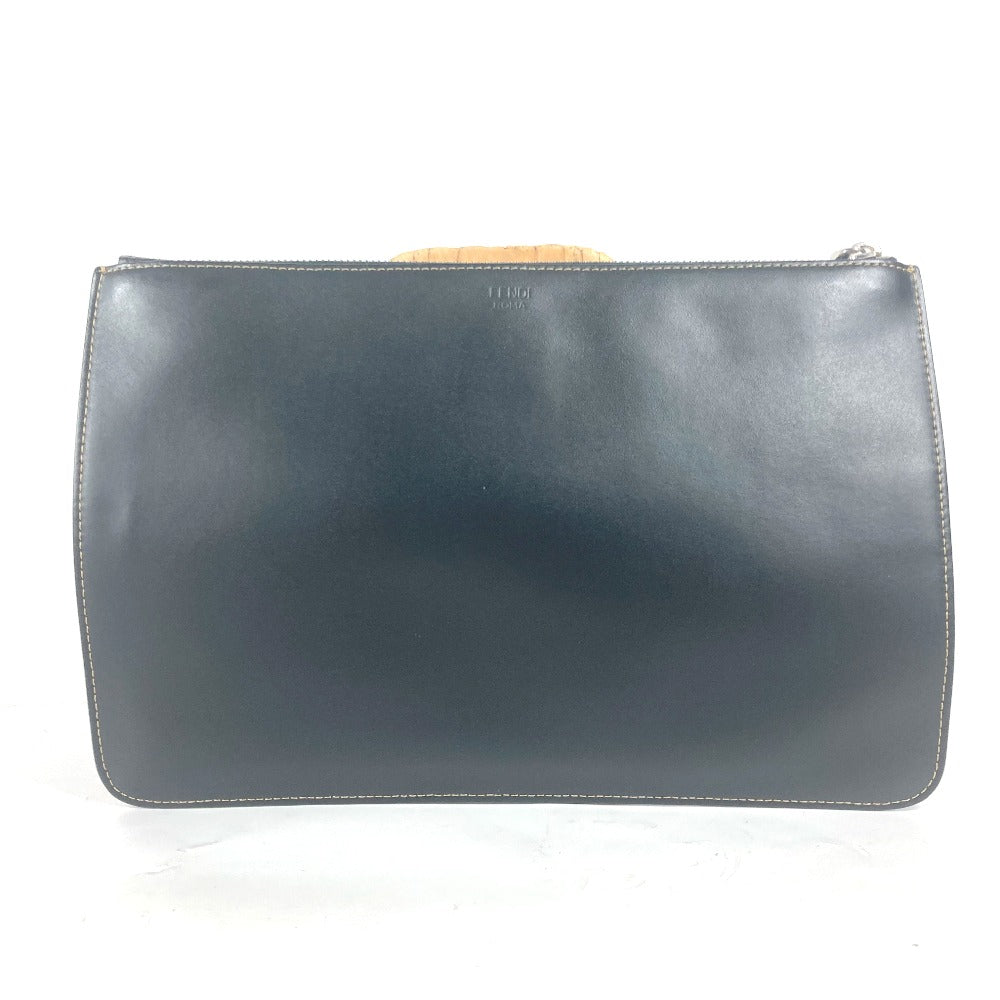 Fendi Clutch Bag Leather Black Pouch Zucca Logo Mens