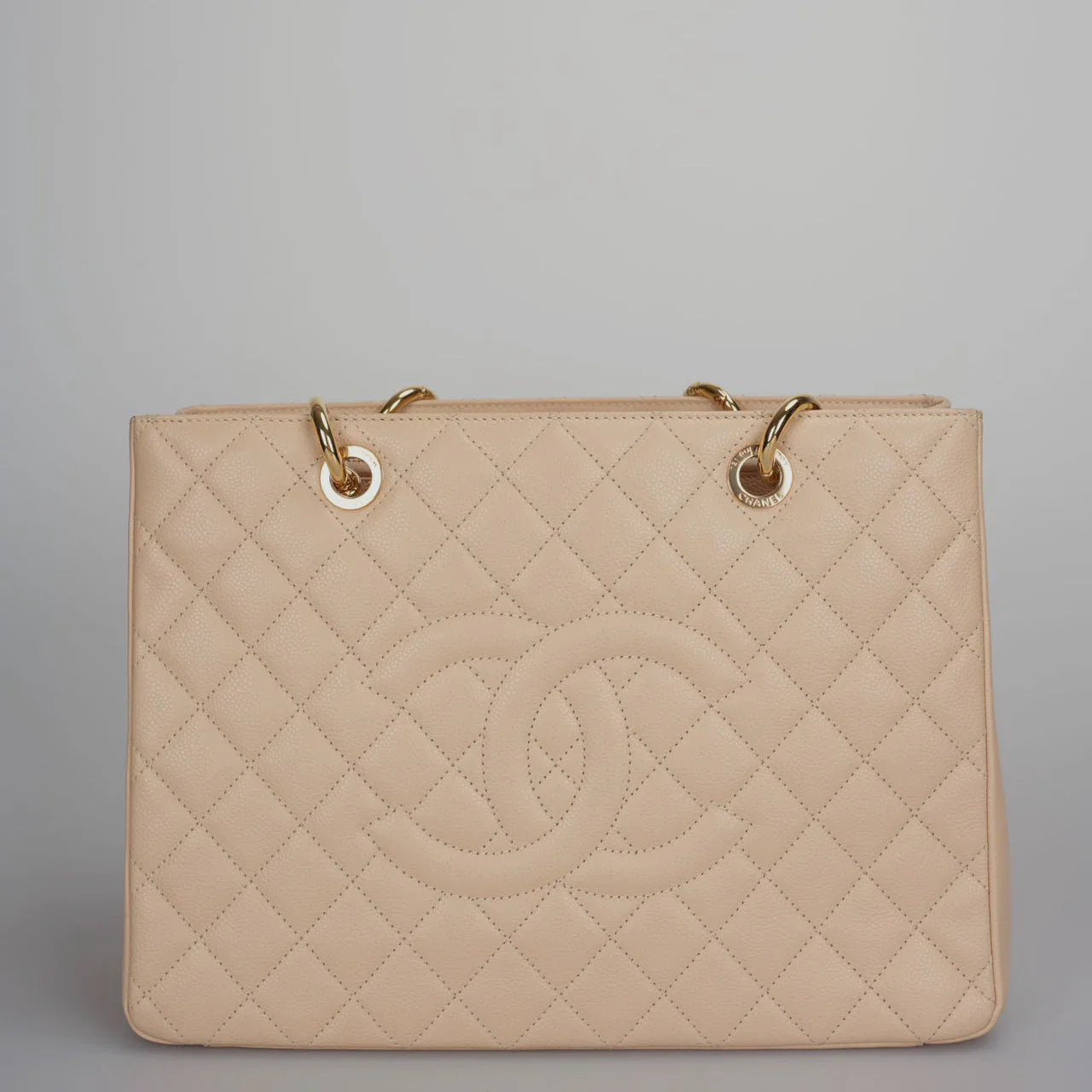 Chanel Beige Grand Shopping Tote GST Bag In Caviar Leather With Gol…