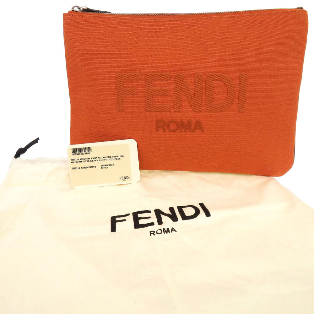 Fendi Clutch Bag Canvas Orange Logo