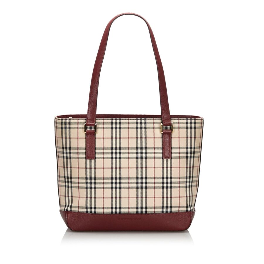 Burberry Brown Beige Nylon Fabric Ho Check Tote Bag United Kingdom | Studio Nafay