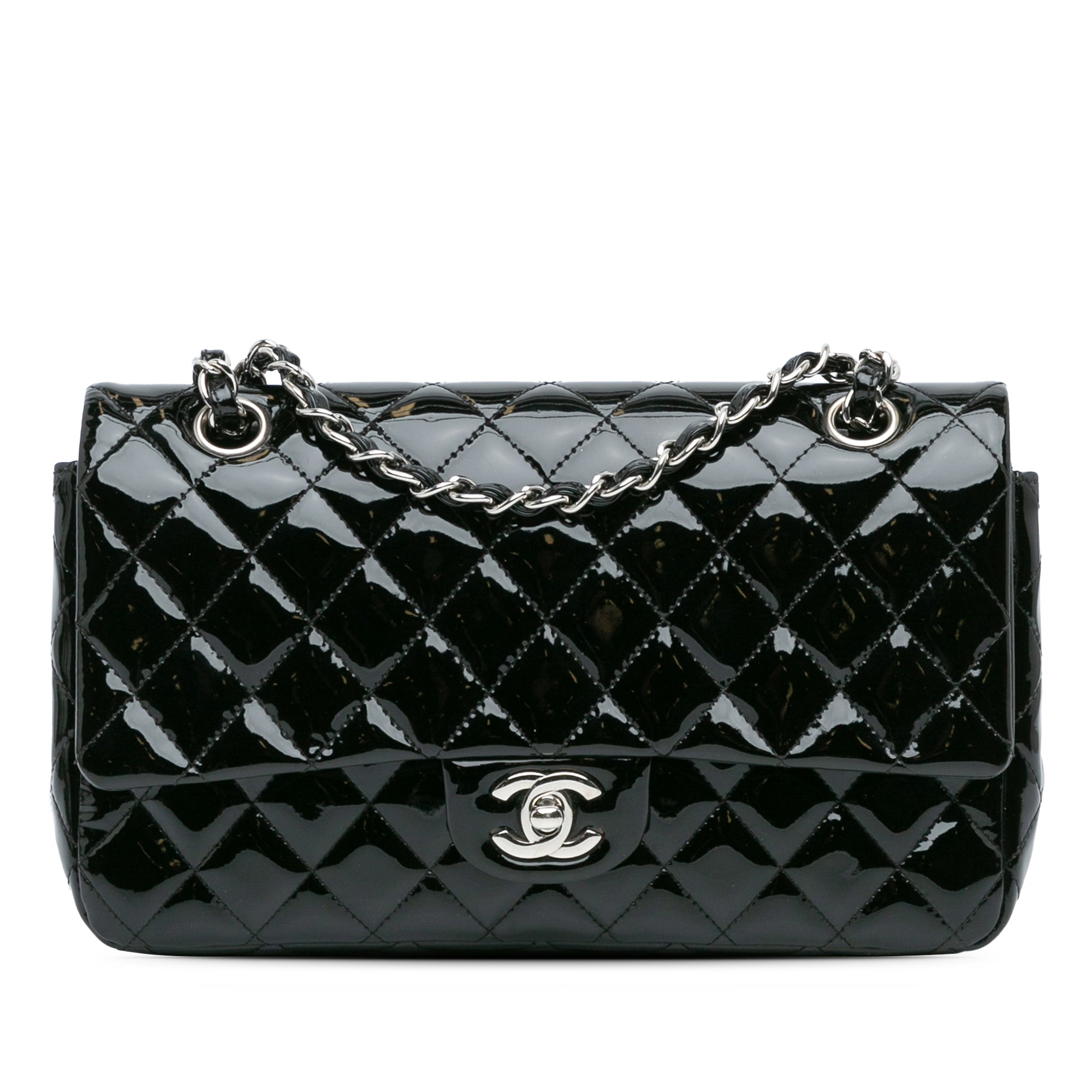 Black Chanel Medium Classic Patent Double Flap Shoulder Bag