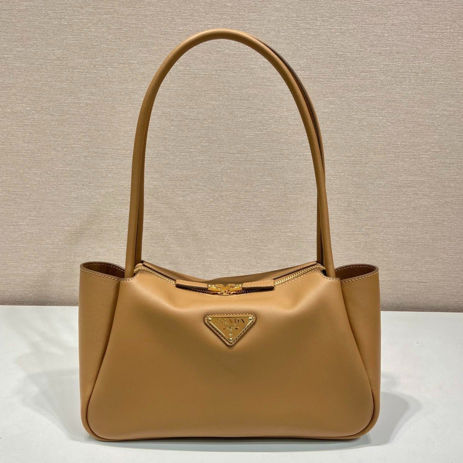 PRA 28 Large Beige Calfskin Handbag