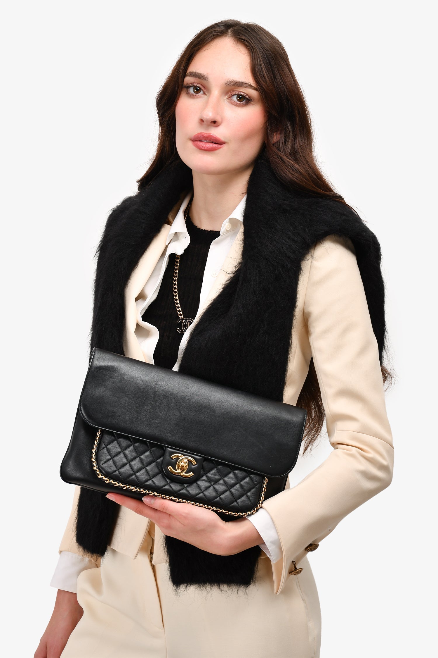 Chanel /18 Black Lambskin ‘Unchained’ CC Clutch