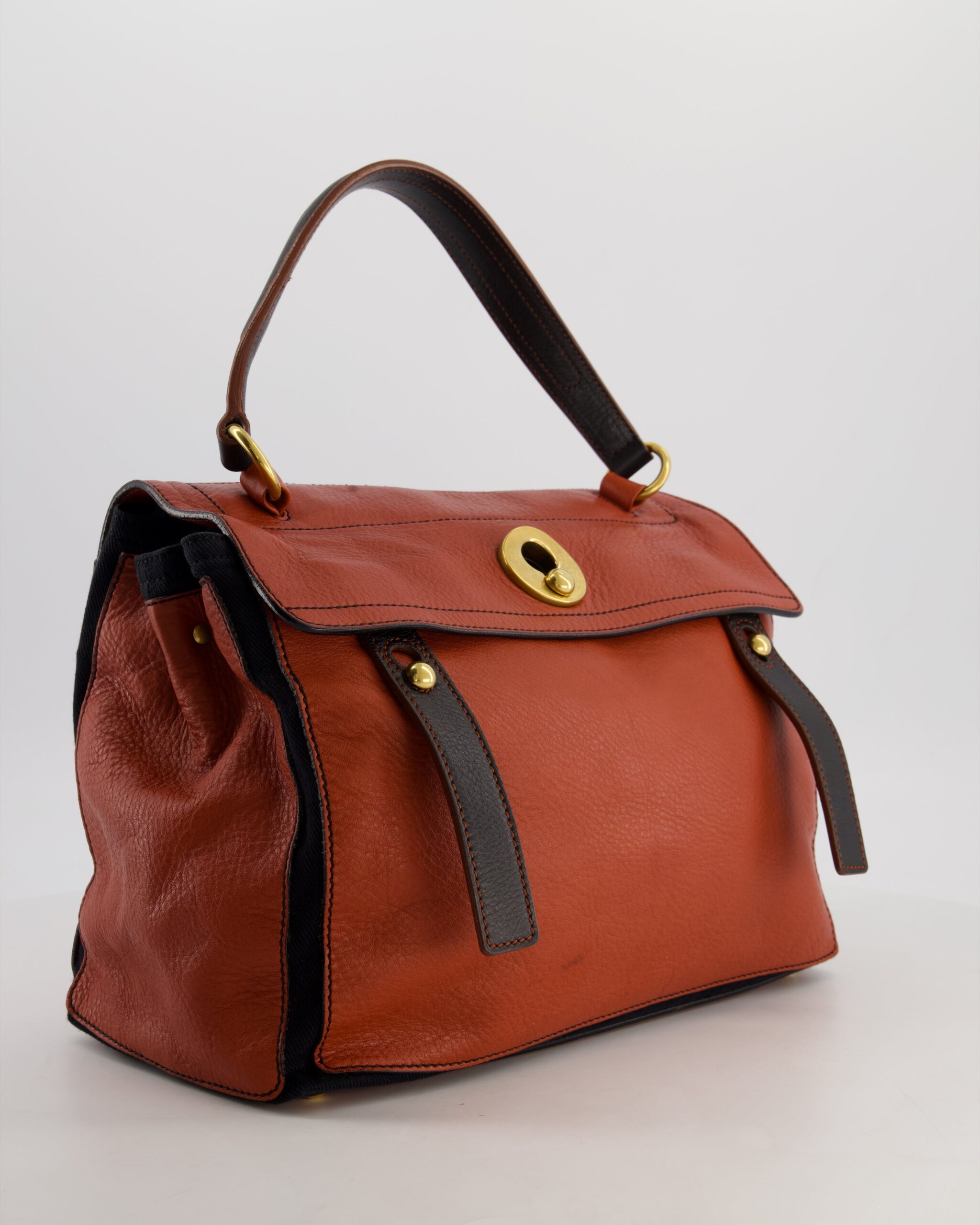 Yves Saint Laurent Red And Black Muse Two Bag In Grained Cognac Lea…