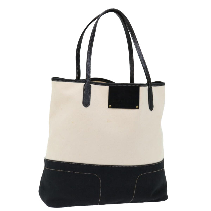 BURBERRY Blue Label Tote Bag Canvas White Black Auth bs13449 | Studio Nafay
