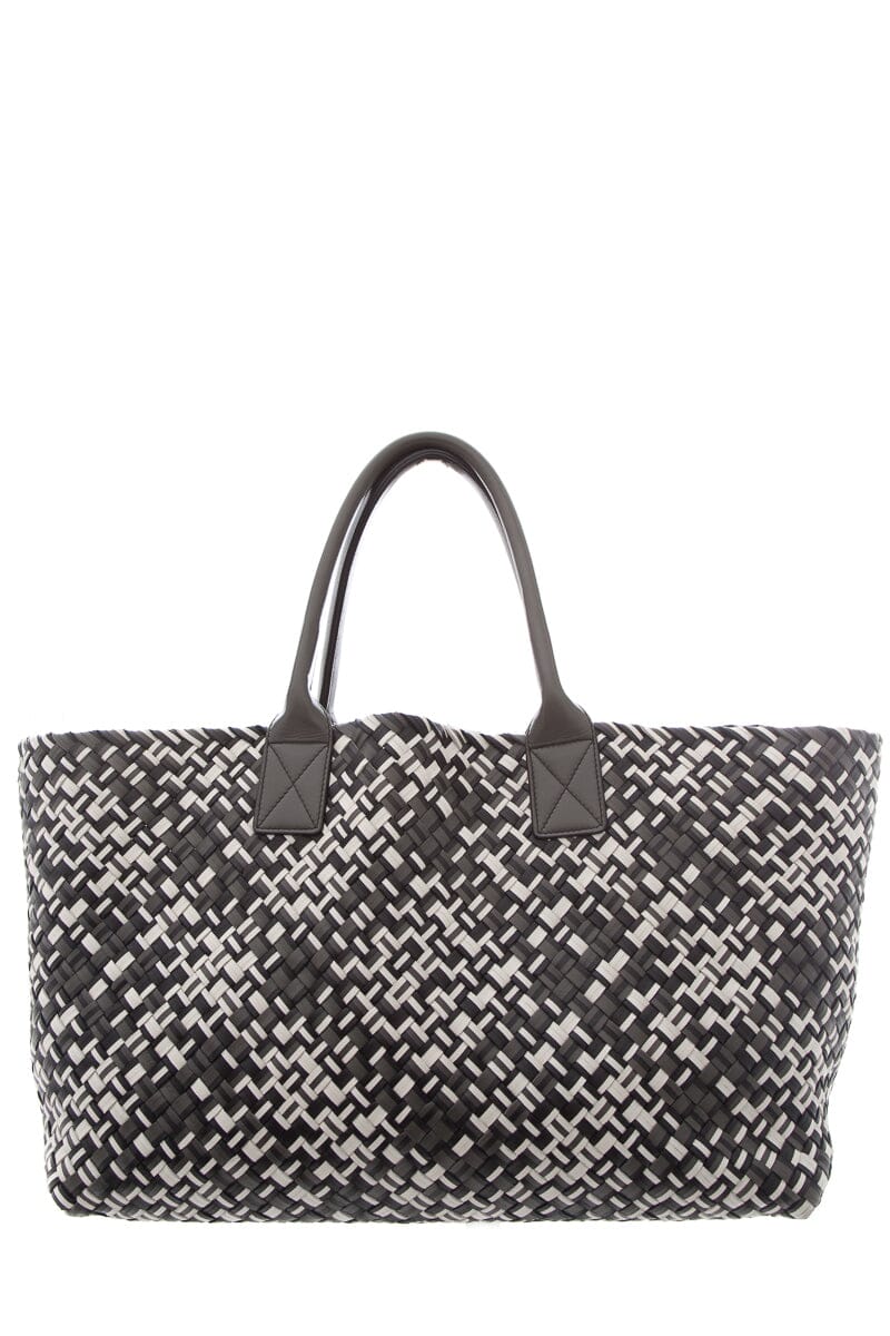 Bottega Veneta Black White & Grey Intrecciato Medium Cabat Tote